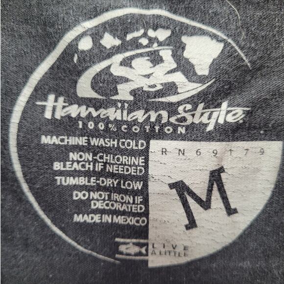 Hawaiian Style Vintage Black Tee Y2K Surf Palm Trees Graphic Single‎ Stitch - Picture 4 of 11
